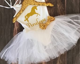 Girls Golden Unicorn Tutu Dress / Unicorn / Birthday Tutu Dress / Gold Unicorn / First Birthday / One Birthday