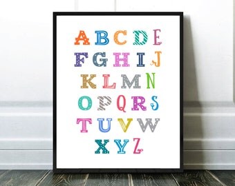 Alphabet Print, Scandinavian Print, Affiche Alphabet, Affiche Chambre Enfant, Affiche Scandinave, Instant Download Printable Art, Kids Room