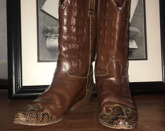 VERO CUOIO Italian Vtg Designer Alligator Skin Leather Mid-calf Boots