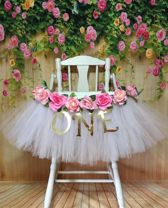 High Chair Tutu - Highchair Tutu Skirt - Pink and White Highchair tutu - Highchair skirt - High Chair Skirt-1st Birthday- High Chair Banner Il_570xn