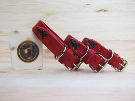 Red Leather Dog Collar - Genuine Leather Dog Collar - Colored Dog Collars - Italian Leather Dog Collar - Handcrafted Pet Supplies