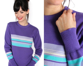 Purple, White, and Teal Striped Varsity Sweater XS/S