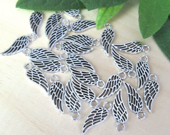 Angel wing charms, set of 16, small wing pendant, angel wings charms, tiny angel wings, silver wing charms, silver angel charm, angel wings