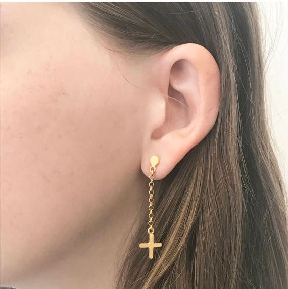 Cross Earrings Gold Cross Earrings Long Earrings Gold