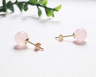 Rose Quartz earrings • 14K gold earrings • Studs earrings • Bridesmaids earrings • Bridesmaids gift • Rose gold earrings • 14K gold studs •