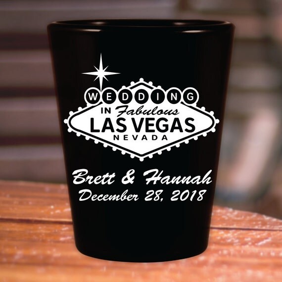 Custom Las Vegas Wedding Favor Black Shot Glasses