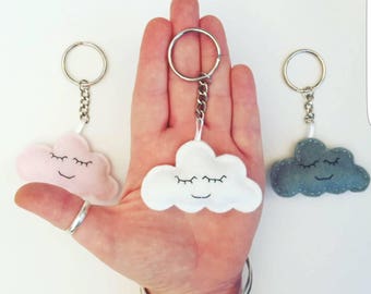 Cloud keyring, felt keyring, cloud keychain, pink keyring, grey keyring, white keyring, cute keyring, gift for her, cloud accessories