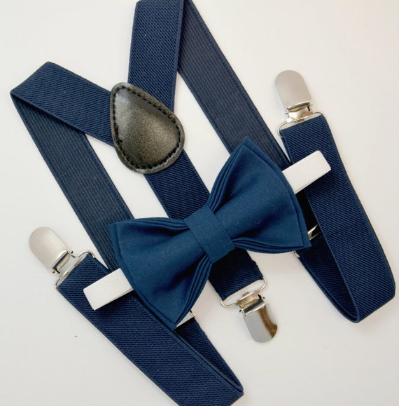 Bow Tie & Suspenders SET / Navy Blue Bow Tie / Navy Blue