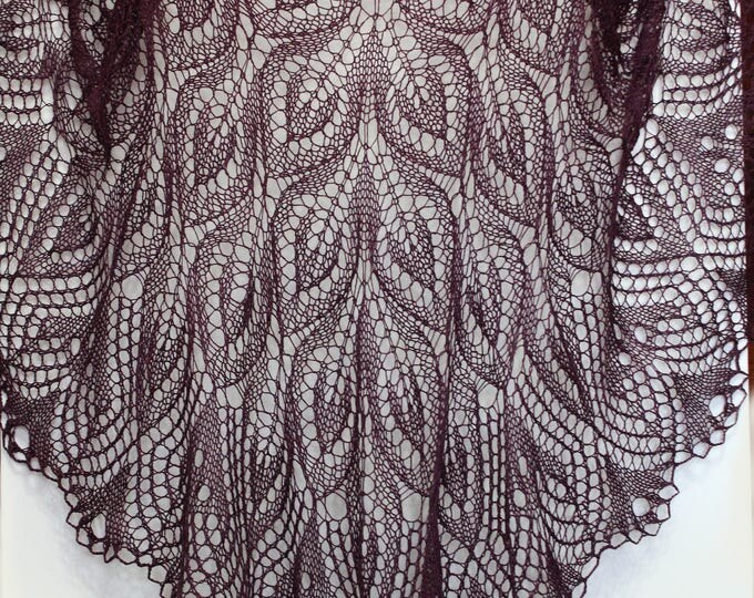 Shawl of Linen, the color of an eggplant, linen shawl, hand knit shawl, delicate shawl, knit shawl, knitted shawl, knit scarf, Summer shawl