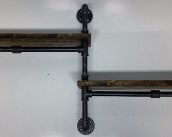 Two Tier Industrial Pipe / Wood Shelf Shelving Shelves Home Descor & Design Kitchen Bathroom Storage