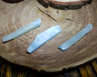 Three Aquamarine Crystal pieces with hole drilled for pendant jewellery making