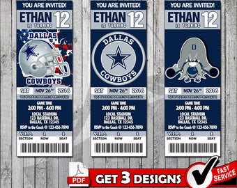 Football Dallas Cowboys Printable Invitation Tickets - Digital files only