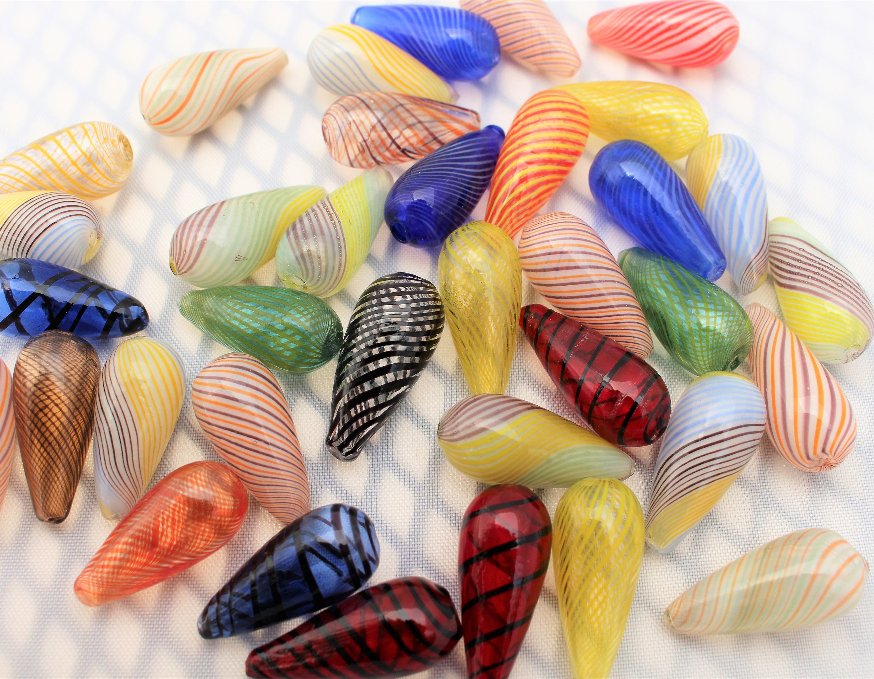 6 pc. Blown Glass Beads Teardrop, Hollow, Lightweight, Assorted
