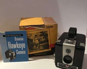 Vintage KODAK Brownie "Hawkeye" Flash Camera In Box and with Manual