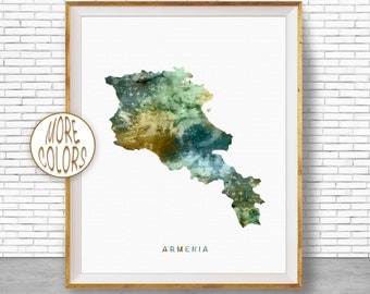 Armenia Map Art, Armenia Print, Watercolor Map, Map Painting, Map Artwork, Country Art, Office Decorations, Country Map Art Print Zone