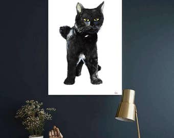 Black Cat Art print Black Cat watercolor painting Cat wall decor Black Cat painting Black Cat home decor Black Cat Poster