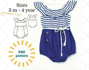Baby Romper PDF, Bubble Romper PDF Pattern , Baby Sunsuit Pattern, Romper with ruffle PDF, Baby clothes, Pattern for baby
