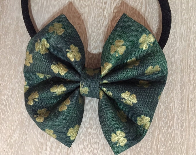Golden Shamrock fabric hair bow or bow tie