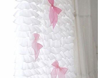 White Ruffle Layer Shabby Chic Cottage French Paris Waterfall Curtain