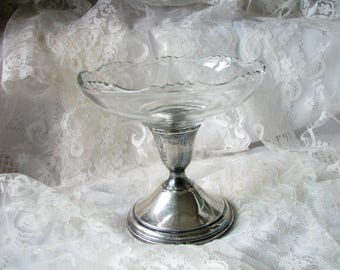 Candy dish Sterling dish Fruit dish Footed dish Sterling Weighted BI Glass dish Wedding decor Bridal shower Table centerpiece Compote dish