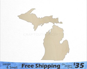 Michigan MI State Cutout - Large & Small - Pick Size - Laser Cut Unfinished Wood Cutout Shapes (SO-0010-22)