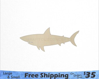 Great White Shark Shape - Large & Small - Pick Size - Laser Cut Unfinished Wood Cutout Shapes (SO-0035)