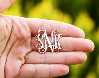 Monogram Necklace, Monogram, Sterling Silver, Personalized Necklace, Choker Necklace, Bridesmaid Gift, Gift for mom, Custom Necklace, Name