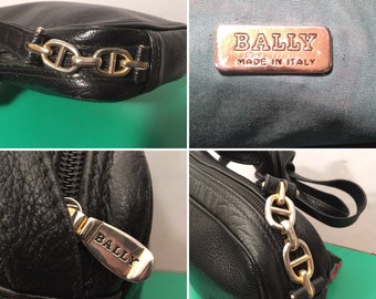 Vintage 1980s Bally Inky Black Leather Crossbody Handbag