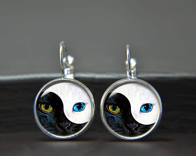 Yin Yang cats earrings Yin Yang earrings Cats earrings Black and white Yin Yang jewelry Yin Yang gift Cat jewellery Daughter gift Balance