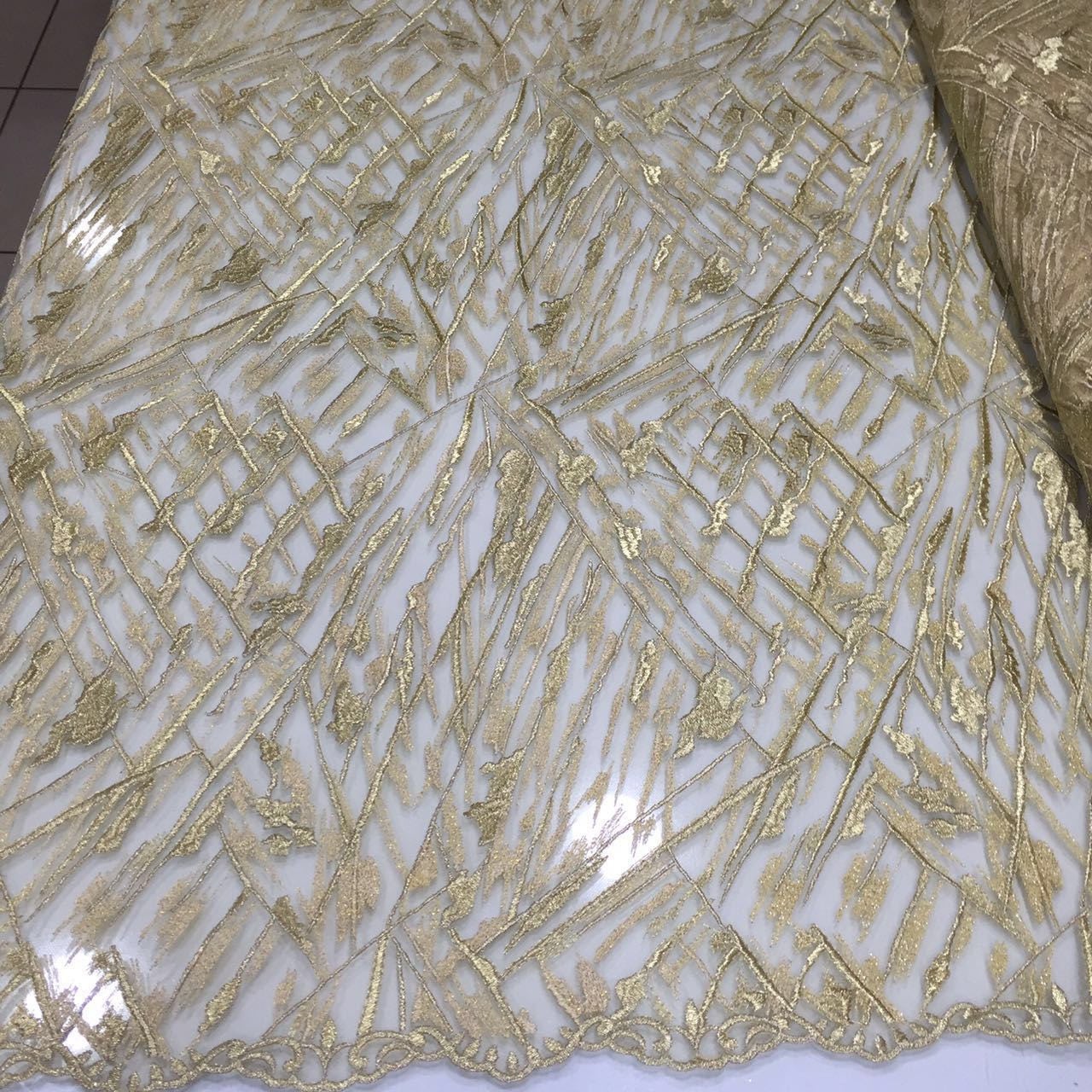 5 meters-Gold embellished tulle fabric