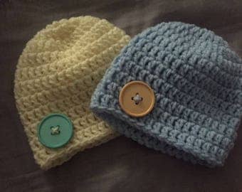 Crocheted Baby Beanie with Button