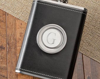 Personalized 8 oz. Leather Flask & Folding Shot Glass