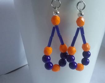 Blue/orange dangle earrings