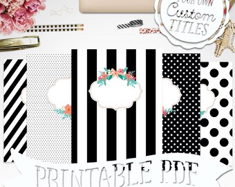Sophisticate B/W Floral - Printable Binder Cover & Insert - 8.5x11 - Set of 5 - PDF - Instant Download