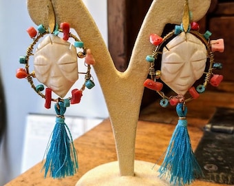 Earrings turquoise coral ivory