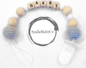 Blue dummy clip, dummy chain, personalised gift, personalised dummy clip