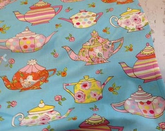 Tea Time Teapots Fabric - Twiddlywinks Cotton Fabric - Free Spirit Cotton Fabric - Dena Designs