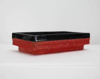 Vintage Pottery Bonsai Planter Red Black USA