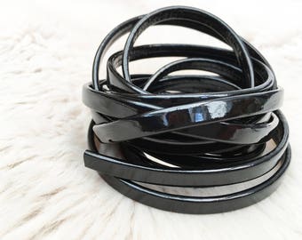Black patent / glossy recycled 6mm leather. Leather for jewellery making. Uk supplier. bprl-6