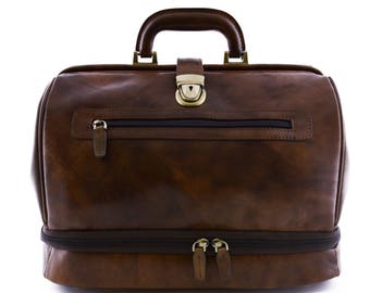 Genuine Leather Doctor Bag with Double bottom and front pocket