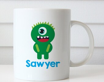 Monster Mug - Child's Mug - Green Monster Mug Personalized with Child's Name (Plastic)