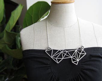 Large geometric bib necklace, huge statement necklace, geometric necklace, bronze necklace, silver bib necklace, metal bib, gift for her
