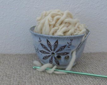 Yarn Bowl - Handmade Stoneware Pottery Ceramic - Sky Blue - Floral