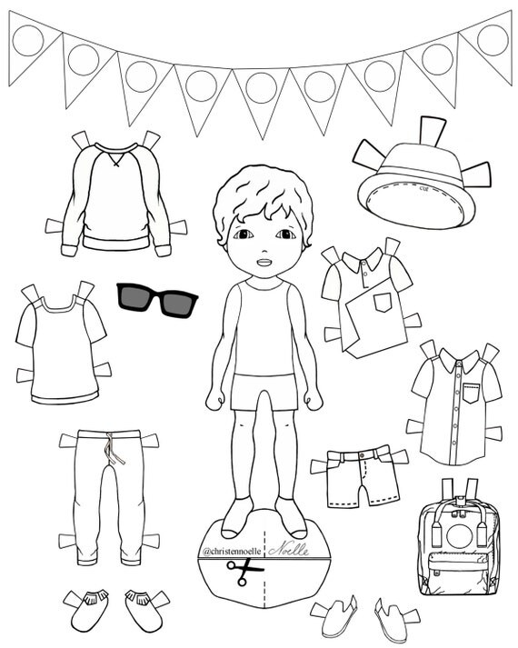 Color Me printable black and white paper dolls hand drawn