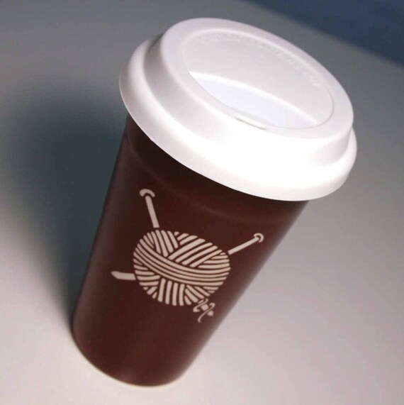 Knitting Yarn Travel Mug ceramic lidded coffee cup