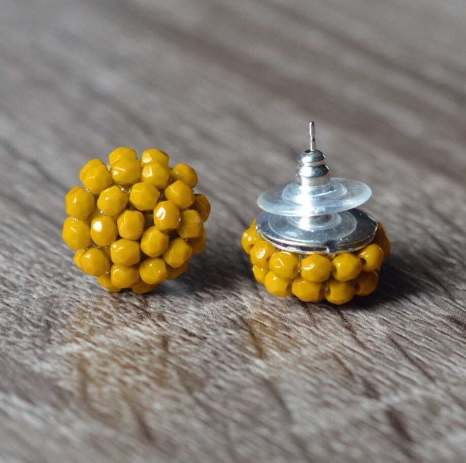Mustard Stud Earrings Yellow Stud Earrings Mustard Posts