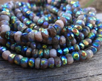 Mystic AB Pink Opal beads Faceted Rondelles - 4mm semiprecious gemstone