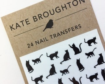 black cat nail transfers - illustrated nail art decals - kitty nail art stickers