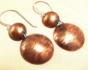 Hammered copper earrings - mixed metal earrings - copper disk earrings - copper silver - boho earrings - copper boho - silver boho