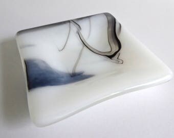 Fused Glass Ring Dish in White and Black Streaky Glass by BPRDesigns